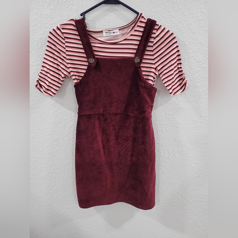 Girls Burgundy overall dress medium 7/8